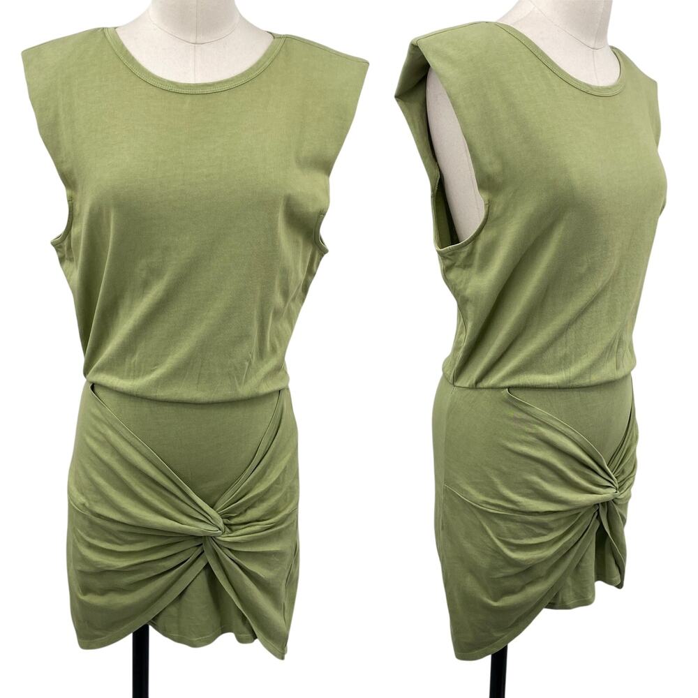 L Space Jesse Mini Dress Cotton Jersey Knit Wrap Twist Front Blouson Green NEW S